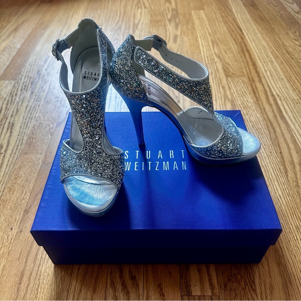 Stuart Weitzman Loverly Silver Glitter Women's Heels size 7.5